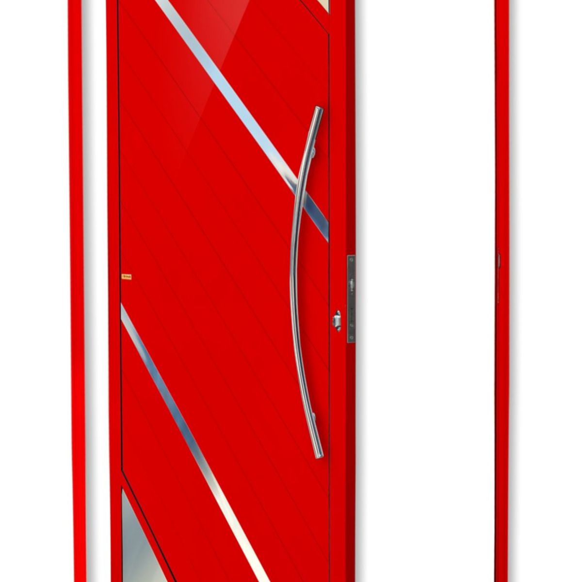 Porta Pivotante Vidro e Friso Alumínio Vermelho Direita 210x120x4,6cm Oasis, marca Brimak - Foto Principal
