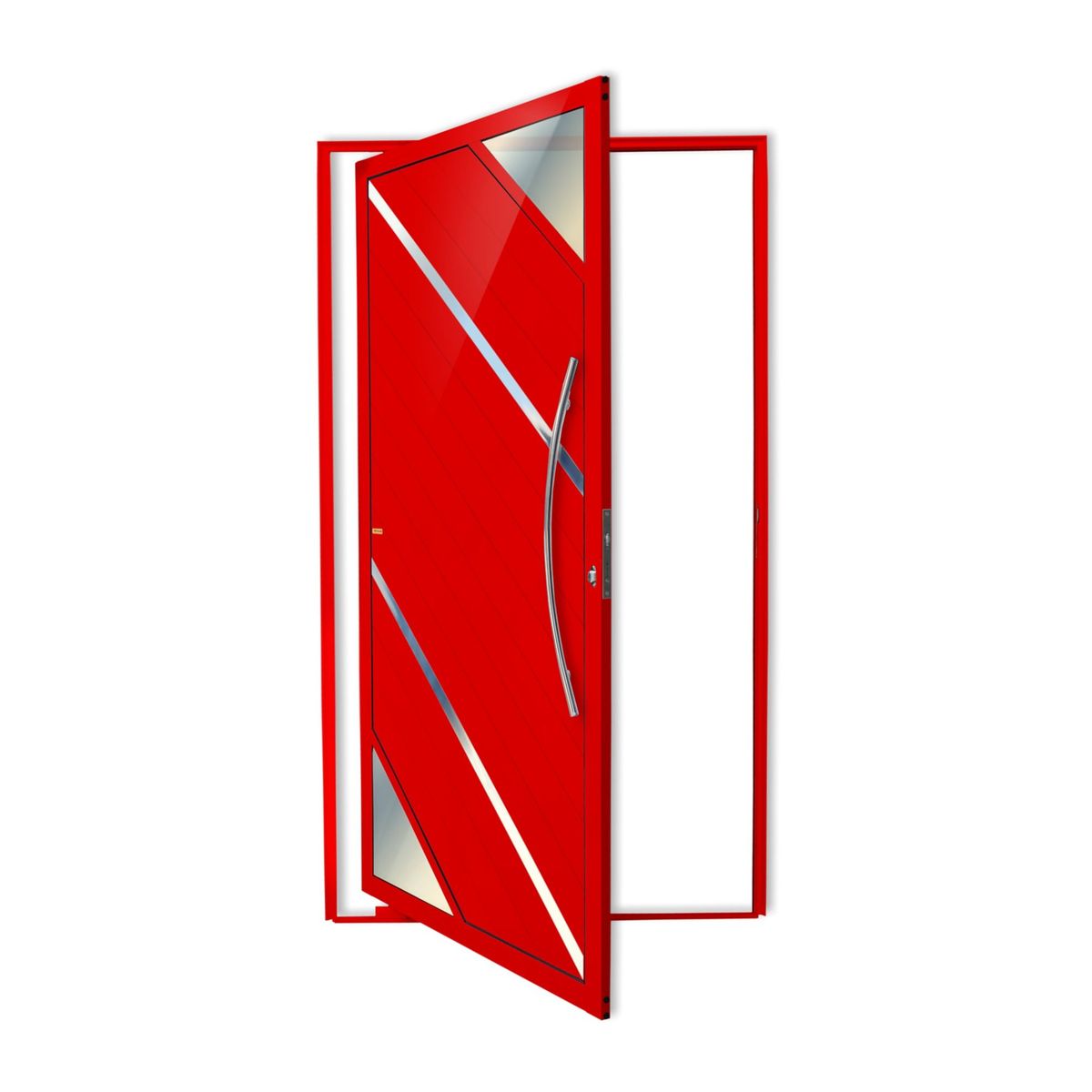 Porta Pivotante Vidro e Friso Alumínio Vermelho Direita 210x120x4,6cm Oasis, marca Brimak - Foto Principal