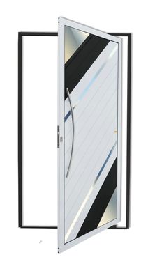 Porta Pivotante Vidro e Friso Alumnio Mix Preto Esquerda 210x120x4,6cm Oasis