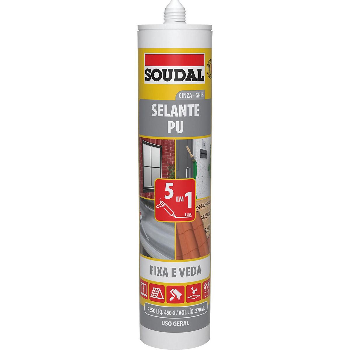 Selante Adesivo PU Geral 5 em 1 Cinza 450G Soudal, marca Soudal - Foto Principal