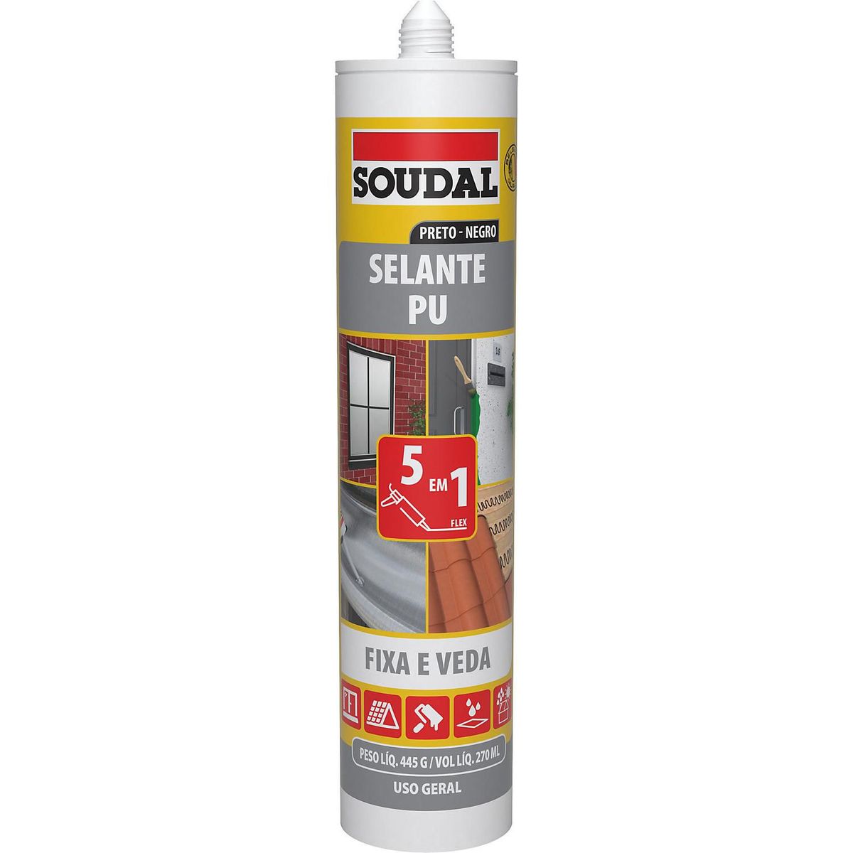 Selante Adesivo PU Geral 5 em 1 Preto 445G Soudal, marca Soudal - Foto Principal