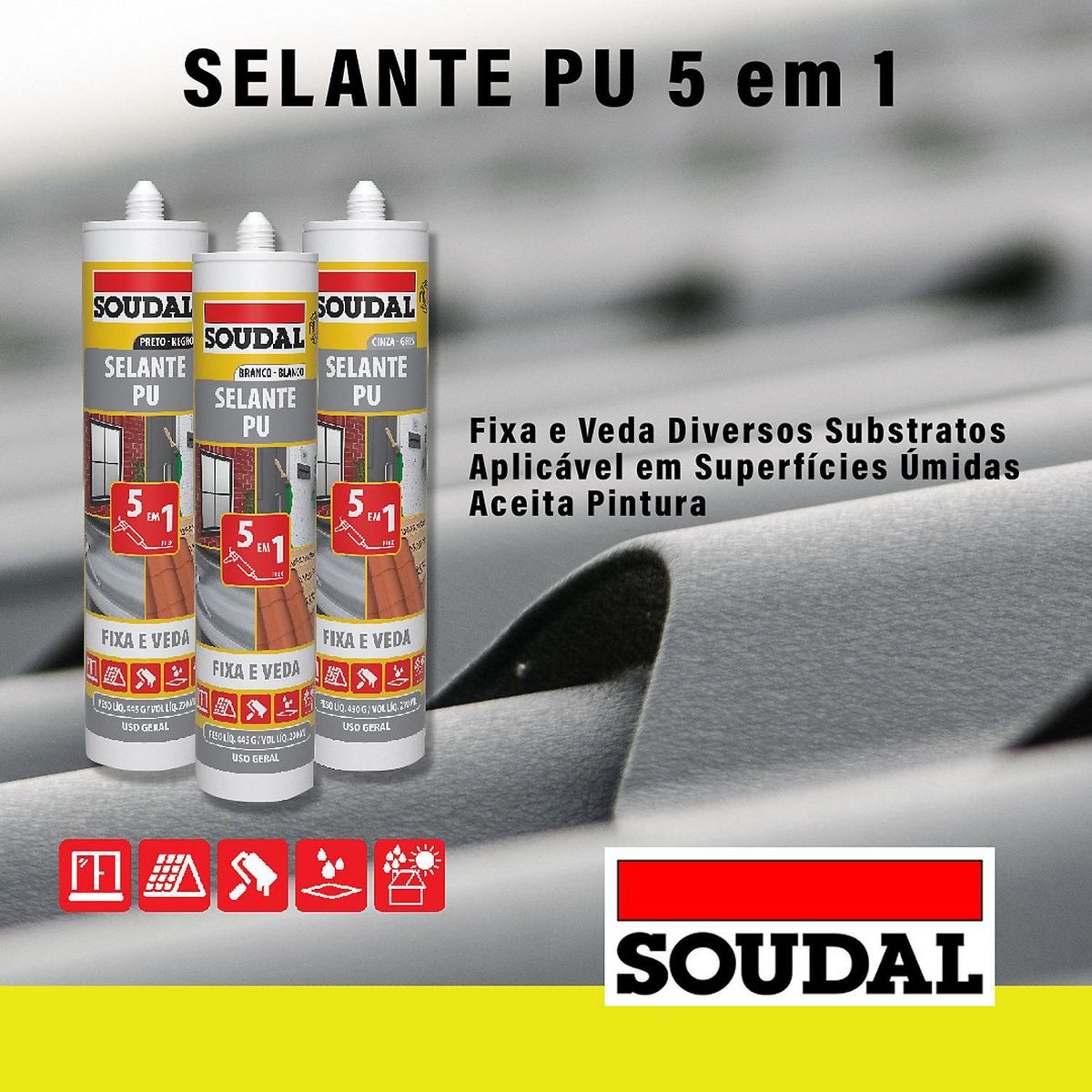 Selante Adesivo PU Geral 5 em 1 Preto 445G Soudal, marca Soudal - Foto 2