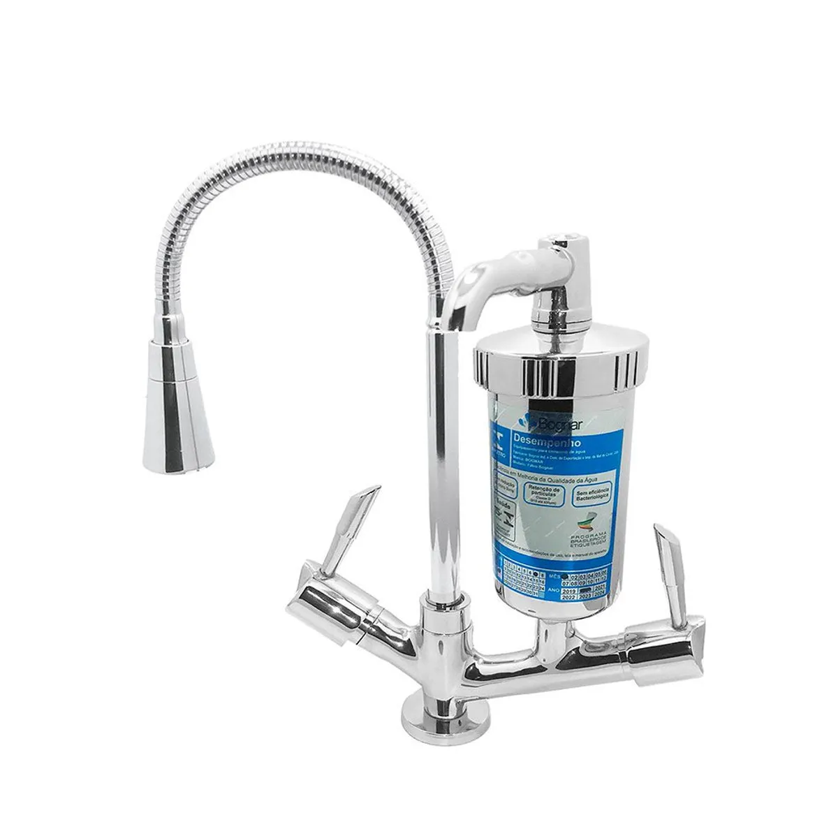 Torneira para Cozinha com Acionamento 1/4 Volta Tubo Flexível e 2 Jatos de Dispersão Filtro Bancada, marca Bognar Metais - Foto Principal