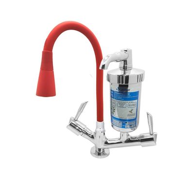 Torneira para Cozinha com Acionamento 1/4 Volta Tubo Flexvel e 2 Jatos de Disperso Filtro Bancada