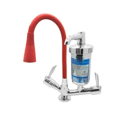 Torneira para Cozinha com Acionamento 1/4 Volta Tubo Flexível e 2 Jatos de Dispersão Filtro Bancada