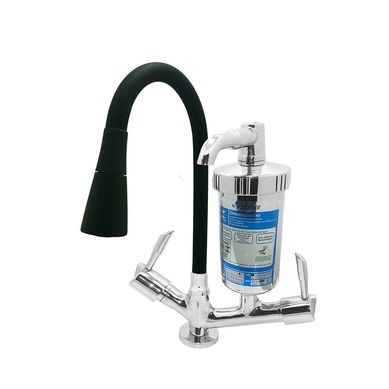 Torneira para Cozinha com Acionamento 1/4 Volta Tubo Flexvel e 2 Jatos de Disperso Filtro Bancada