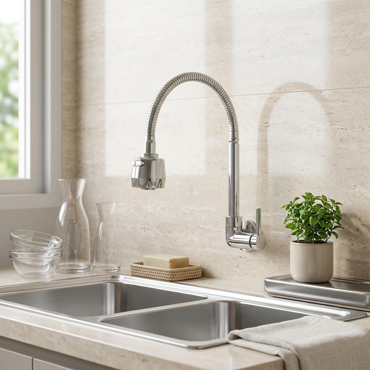Torneira para Cozinha com Acionamento 1/4 Volta com Tubo Flexível e 2 Jatos de Dispersão Parede, marca Bognar Metais - Foto 2