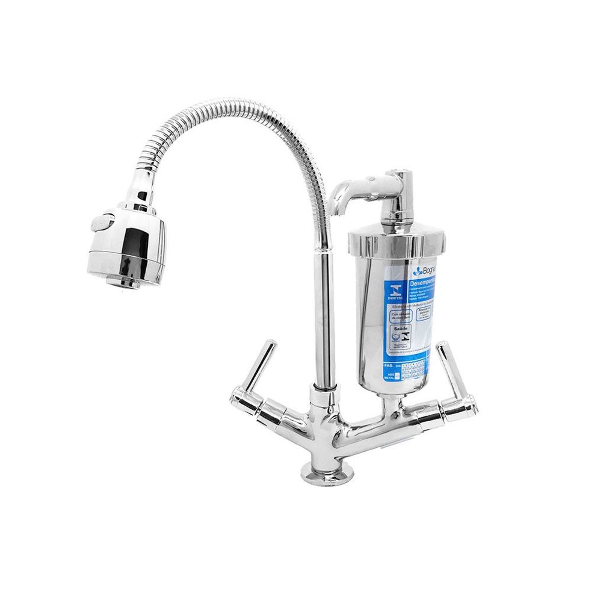 Torneira para Cozinha com Acionamento 1/4 Volta Tubo Flexível e 2 Jatos de Dispersão Filtro Bancada, marca Bognar Metais - Foto Principal