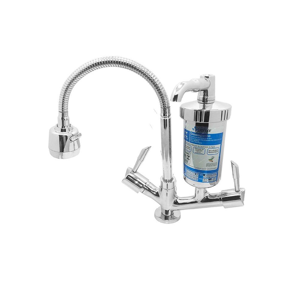 Torneira para Cozinha com Acionamento 1/4 Volta Tubo Flexível e 2 Jatos de Dispersão Filtro Bancada, marca Bognar Metais - Foto Principal