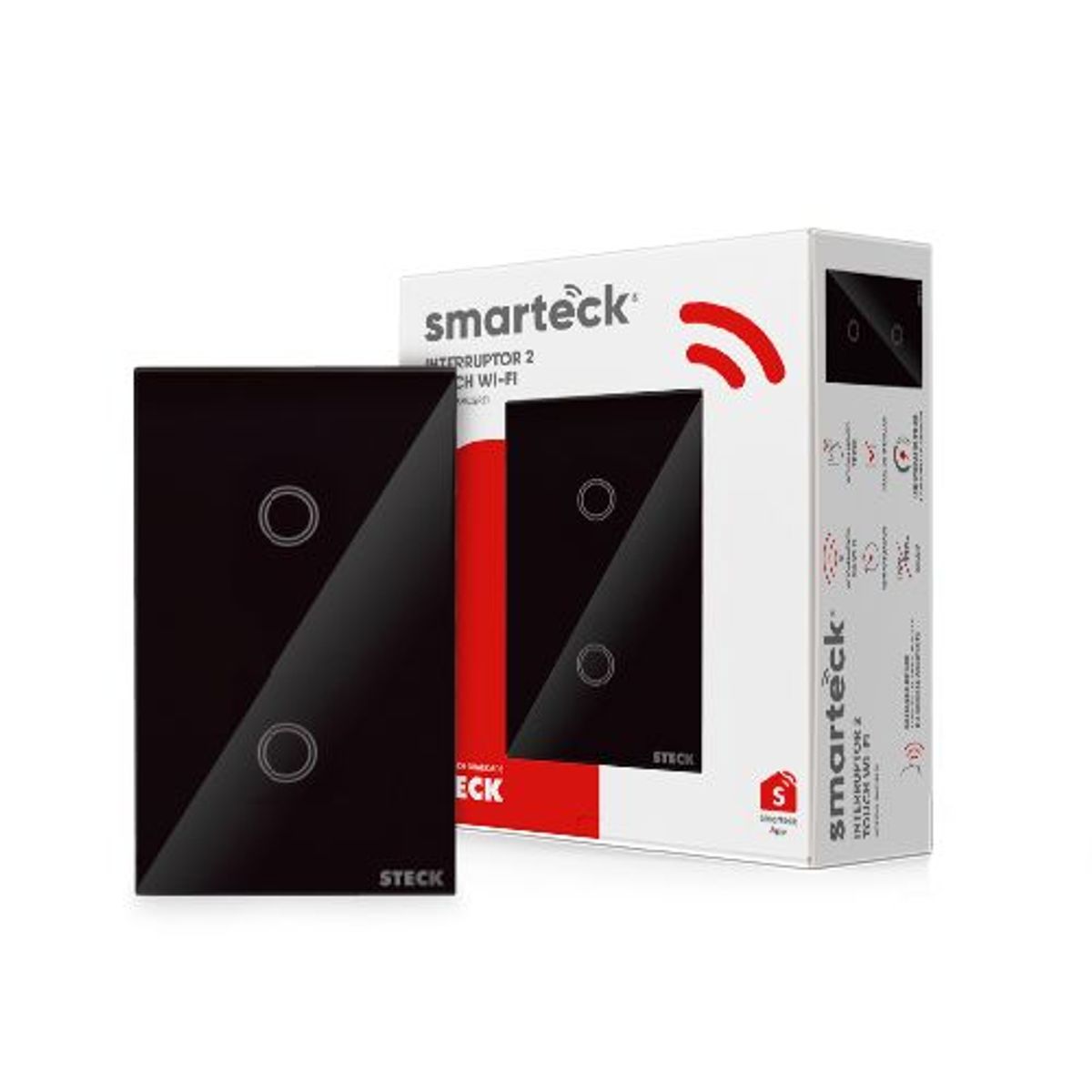 Interruptor Smarteck 4X2" 2 Módulos Touch Preto, marca  - Foto 2