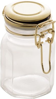 Pote Hermtico Vidro com Tampa de Metal Geomtrico Dourado 6X5X8cm