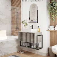 Armário para Banheiro Frise 80cm Porta Prateleira Cimento