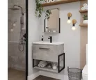 Gabinete para Banheiro com Espelho Metalo 60cm Cimento Mgm