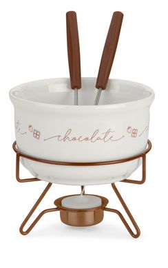 Conjunto Para Fondue Chocolate Casal Forma Inox e Porcelana com 5 Peas
