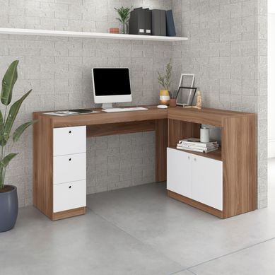 Escrivaninha 2 Portas 3 Gavetas Castanho/Branco Mdp 15mm 80x150x113,5cm BRV Mveis
