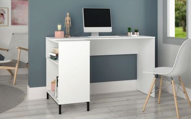 Mesa de Computador 2 Nichos Branco/Pe Metalico Preto Mdp 15mm 79,5x135x69,5cm BRV Mveis
