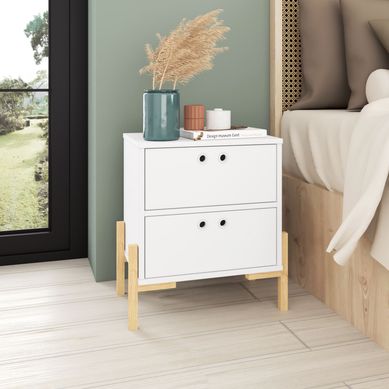 Mesa de Cabeceira 2 Gavetasbranco/Pinus Claro Mdp 15mm 54,5x50x35cm BRV Mveis