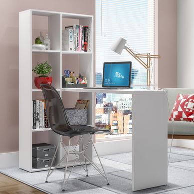 Estante com Escrivaninha 8 Nichos Branco Mdp 15mm 149x25x69cm BRV Mveis