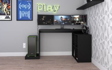 Mesa Gamer 4 Nichos Preto Mdp 15mm/Mdp 25Mm 82,5x173x90cm BRV Mveis