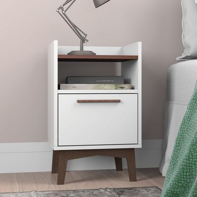 Mesa de Cabeceira 1 Gaveta Branco/Castanho/Pinus Escuro Mdp 15mm 61x38x33cm BRV Mveis