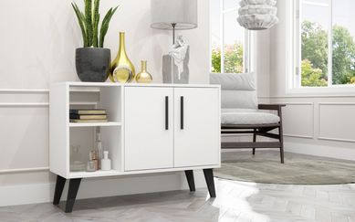 Buffet 2 Portas 1 Prateleira Branco/Pe Retro Preto Mdp 15mm 65x90x33cm BRV Mveis