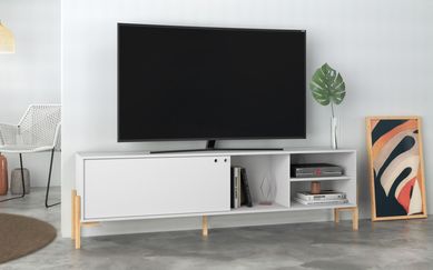 Rack 1 Porta de Correr 1 Prateleira Branco/Pinus Claro Mdp 15mm 53,5x185x33,5cm BRV Mveis
