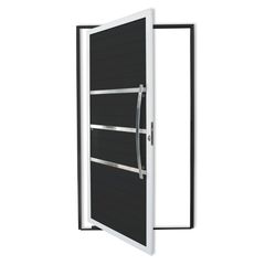 Porta Pivontante Lambril Evolution  Alumínio Com Puxador Mix Preto 210X120 Direita