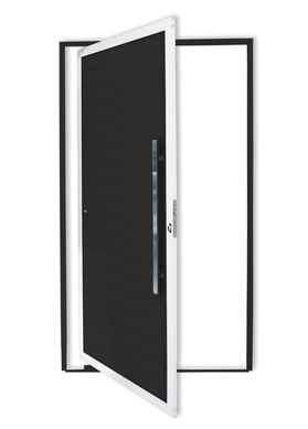 Porta Pivontante Lambril Alumnio Com Puxador Mix Preto 210X100 Direita