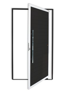 Porta Pivontante Lambril Alumnio Com Puxador Mix Preto 210X120 Esquerda