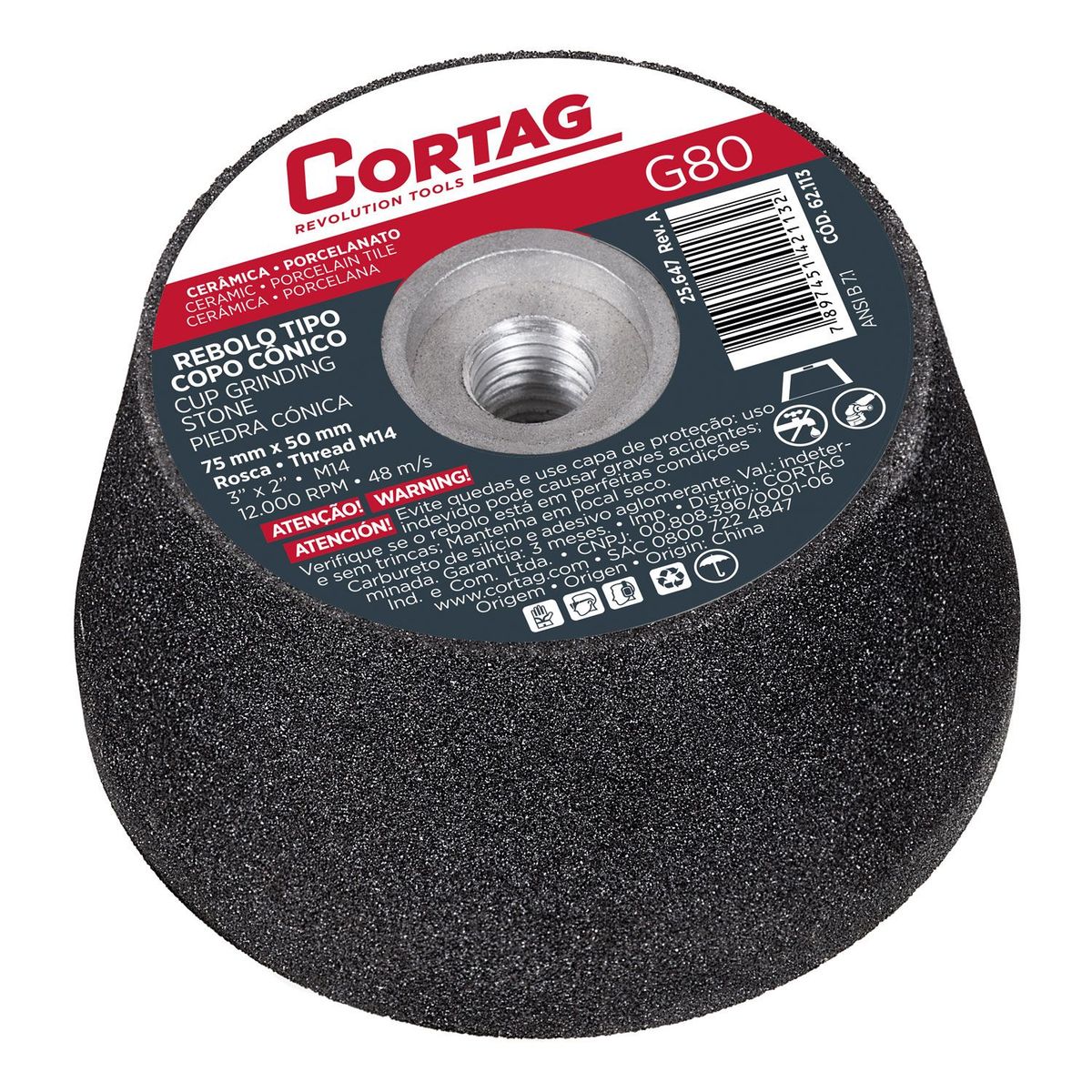 Rebolo Tipo Copo Cônico 75 Mm Rosca M14  G-80, marca Cortag - Foto Principal
