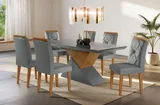 Conjunto Mesa Dubai 180X90cm Grafite Imbuia com 6 Cadeiras Dubai Imbuia Linho Grafite Rufato