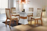 Conjunto Mesa Agata 120X80cm Imbuia com 4 Cadeiras Agata Imbuia Veludo Creme Rufato
