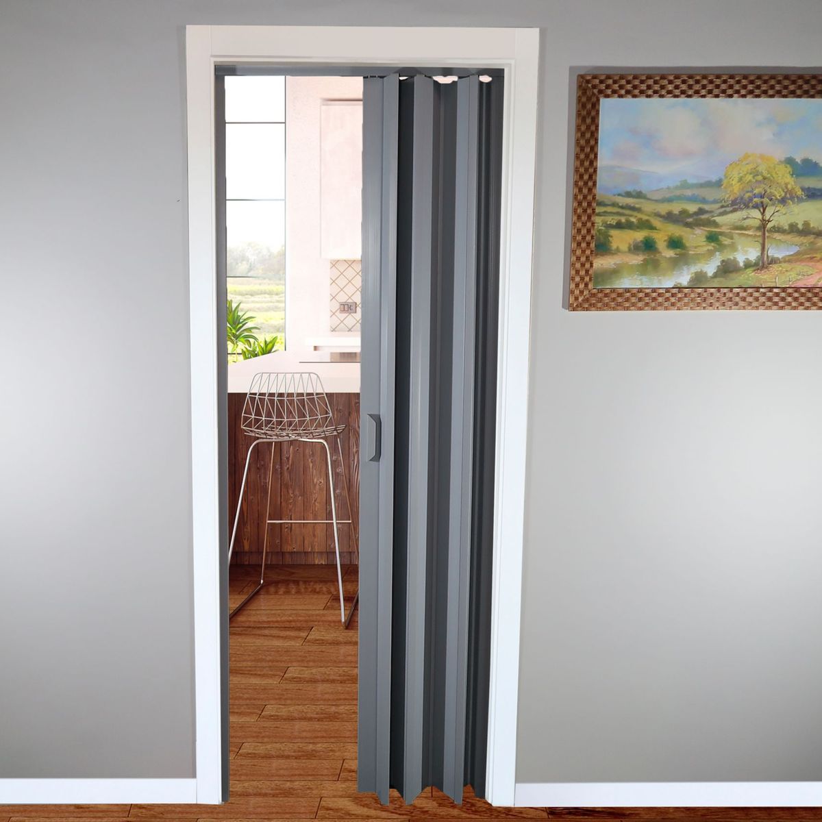 Porta Sanfonada Pvc Cinza 210X0,60Cm Holztek, marca Holztek - Foto 2