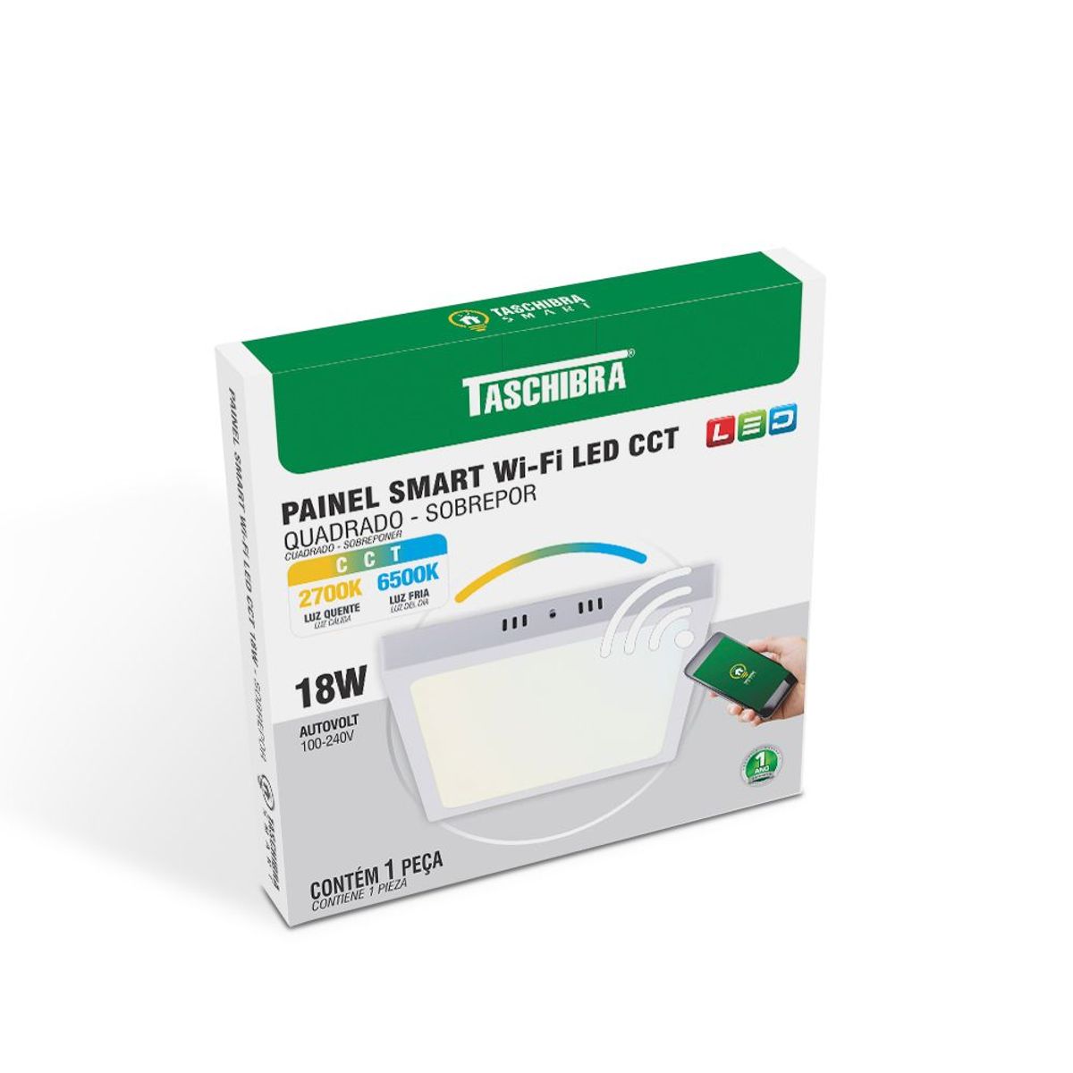 Smart Painel Wi-Fi 18W Quadrado Sobrepor Cct Taschibra, marca Taschibra - Foto Principal
