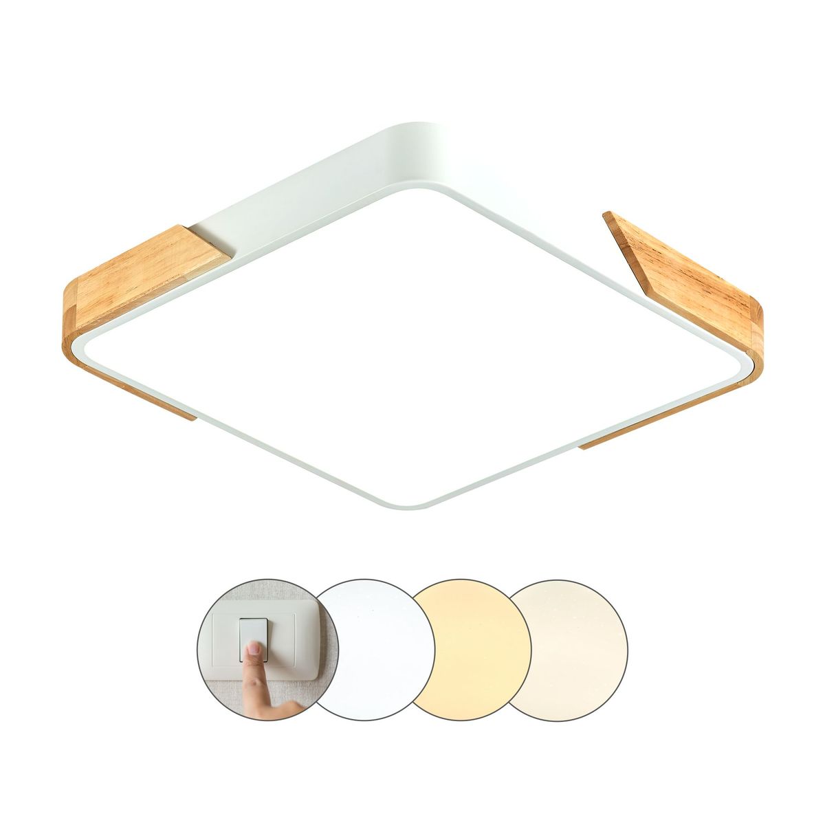 Plafon De Teto Quadrado Branco Com Madeira 3000K 4000K 6000K, marca Hevvy - Foto 2