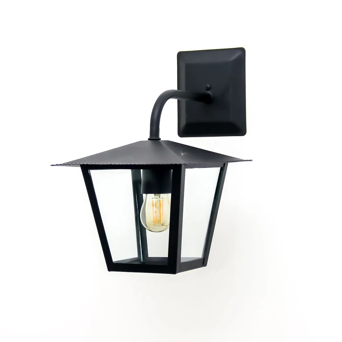Arandela Aço Fosfatizado 1 E27 L-4-B Vintage Vidro Transparente Preta Microtexturizada Ideal Iluminação, marca Ideal Iluminação - Foto Principal