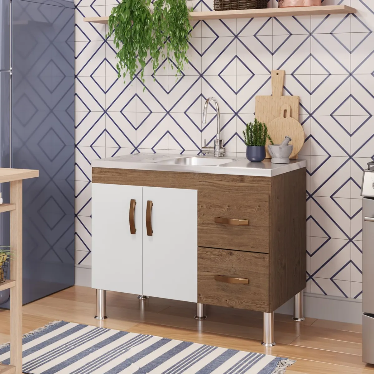 Gabinete para Cozinha Karson 94cm Amendoa/branco Mgm, marca Mgm - Foto 2