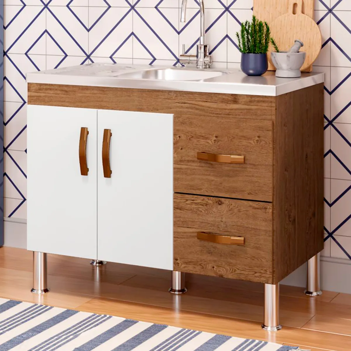 Gabinete para Cozinha Karson 94cm Amendoa/branco Mgm, marca Mgm - Foto Principal