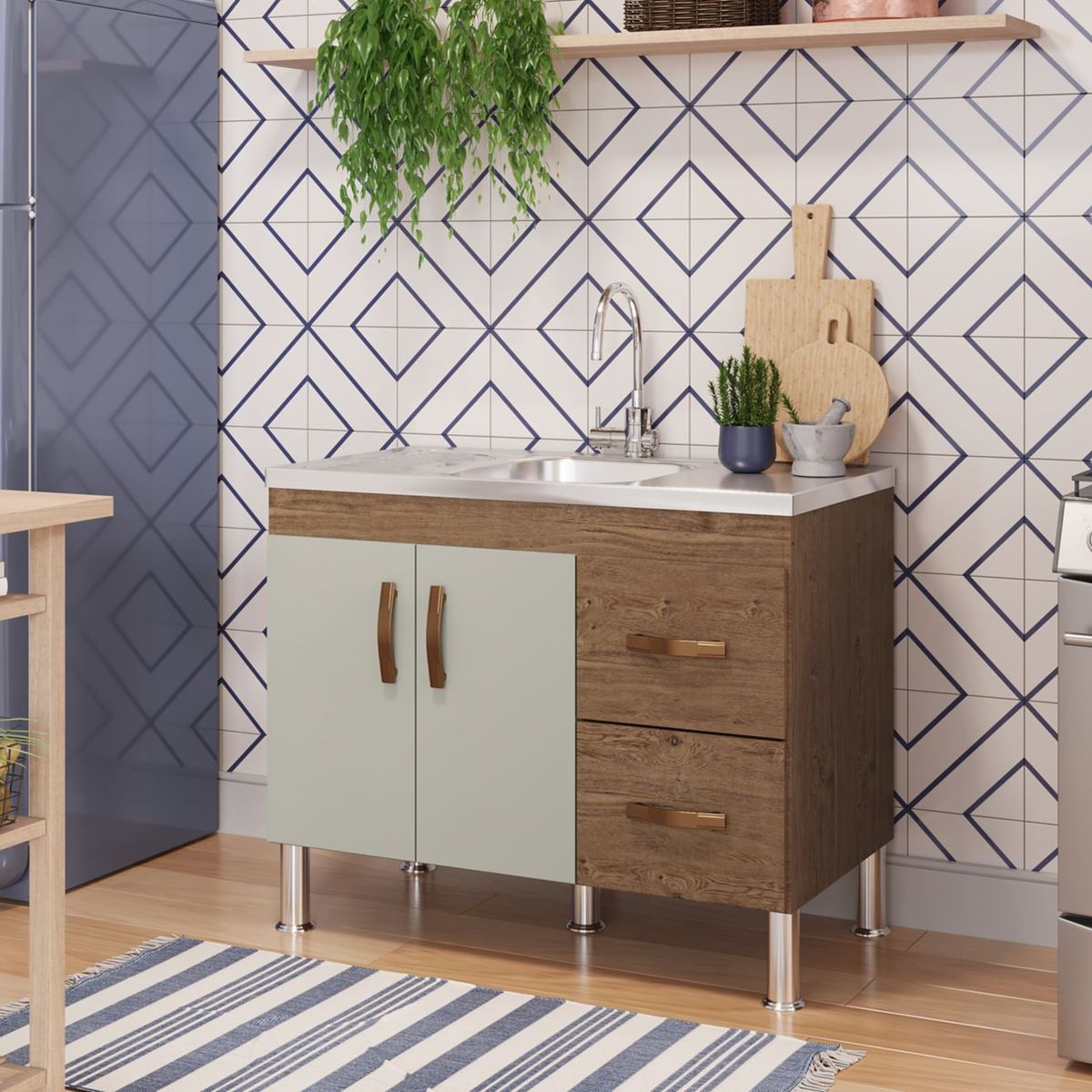 Balcão Cozinha Karson 94 Cm Amendoa/Off White, marca Mgm - Foto 2