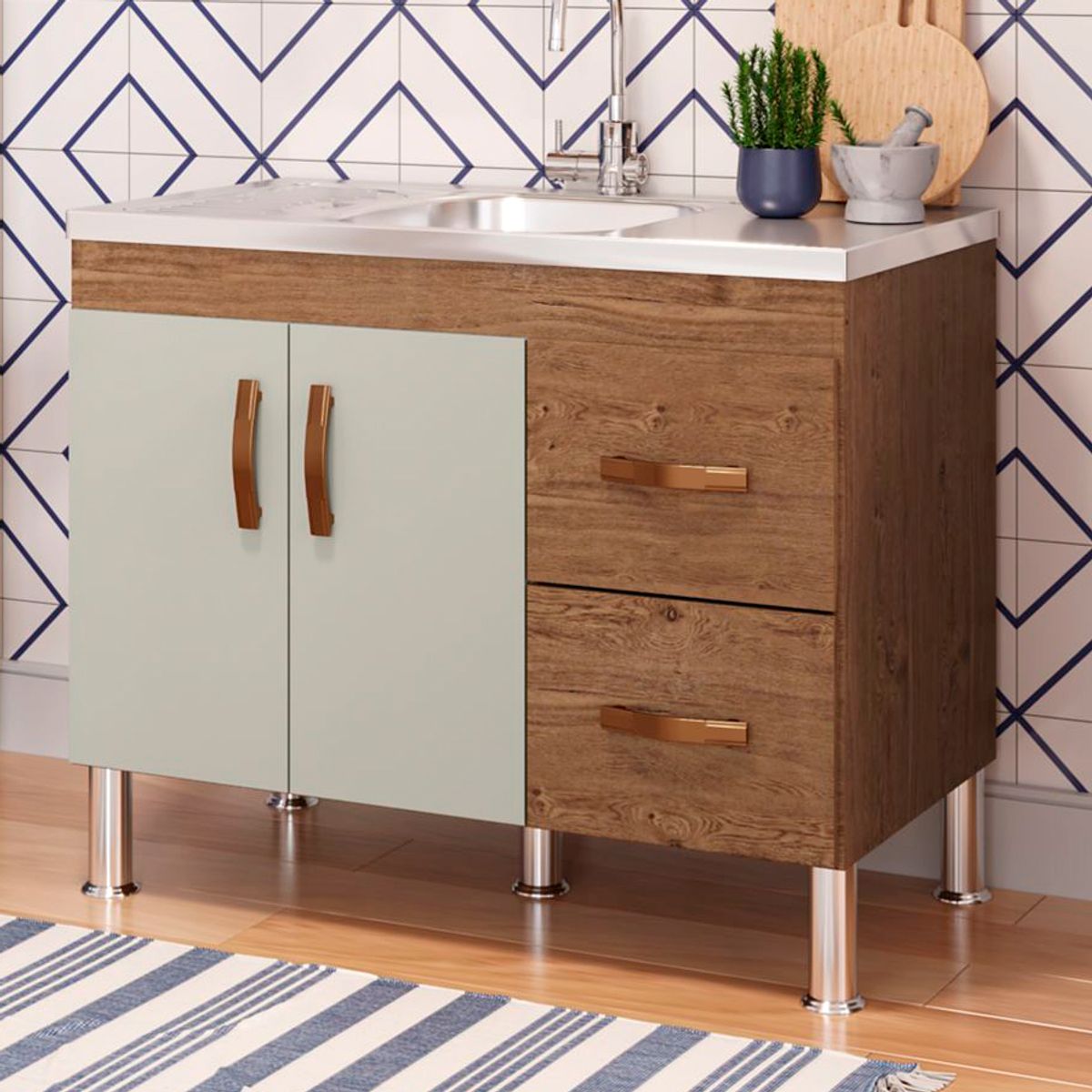 Balcão Cozinha Karson 94 Cm Amendoa/Off White, marca Mgm - Foto Principal