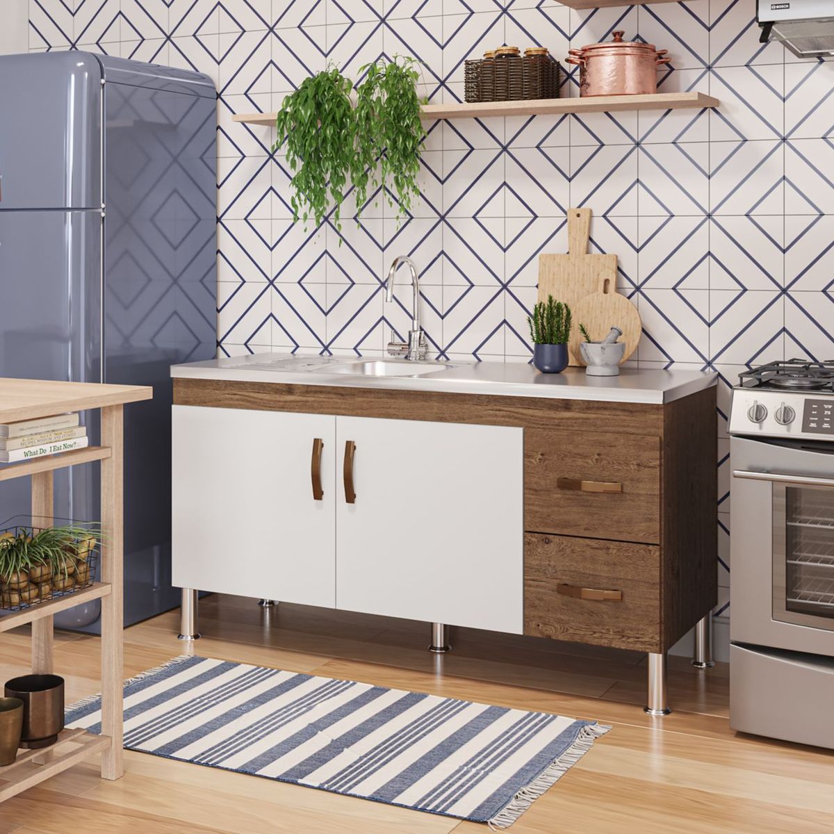 Gabinete para Cozinha Karson 144cm Amendoa/branco Mgm, marca Mgm - Foto 2