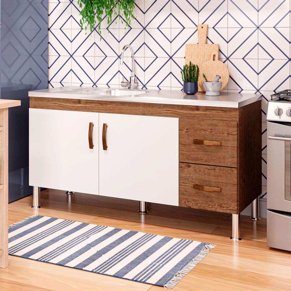 Gabinete para Cozinha Karson 144cm Amendoa/branco Mgm, marca Mgm - Foto Principal