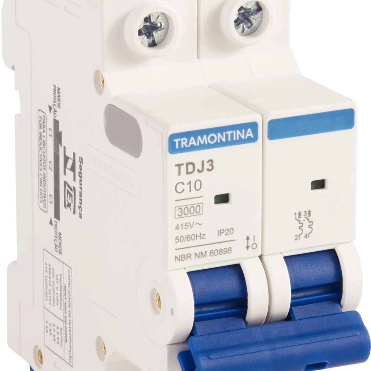 Mini Disjuntor TDJ3-2C10 2P 10A 3KA Tramontina, marca Tramontina - Foto Principal