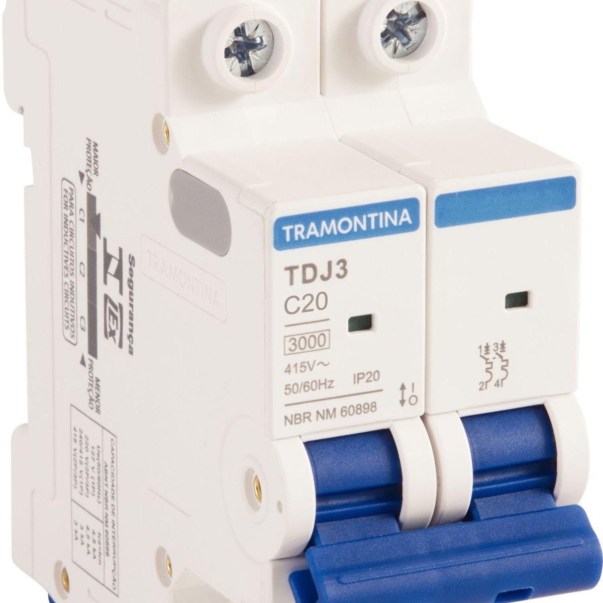 Mini Disjuntor TDJ3-2C20 2P 20A 3KA Tramontina, marca Tramontina - Foto Principal