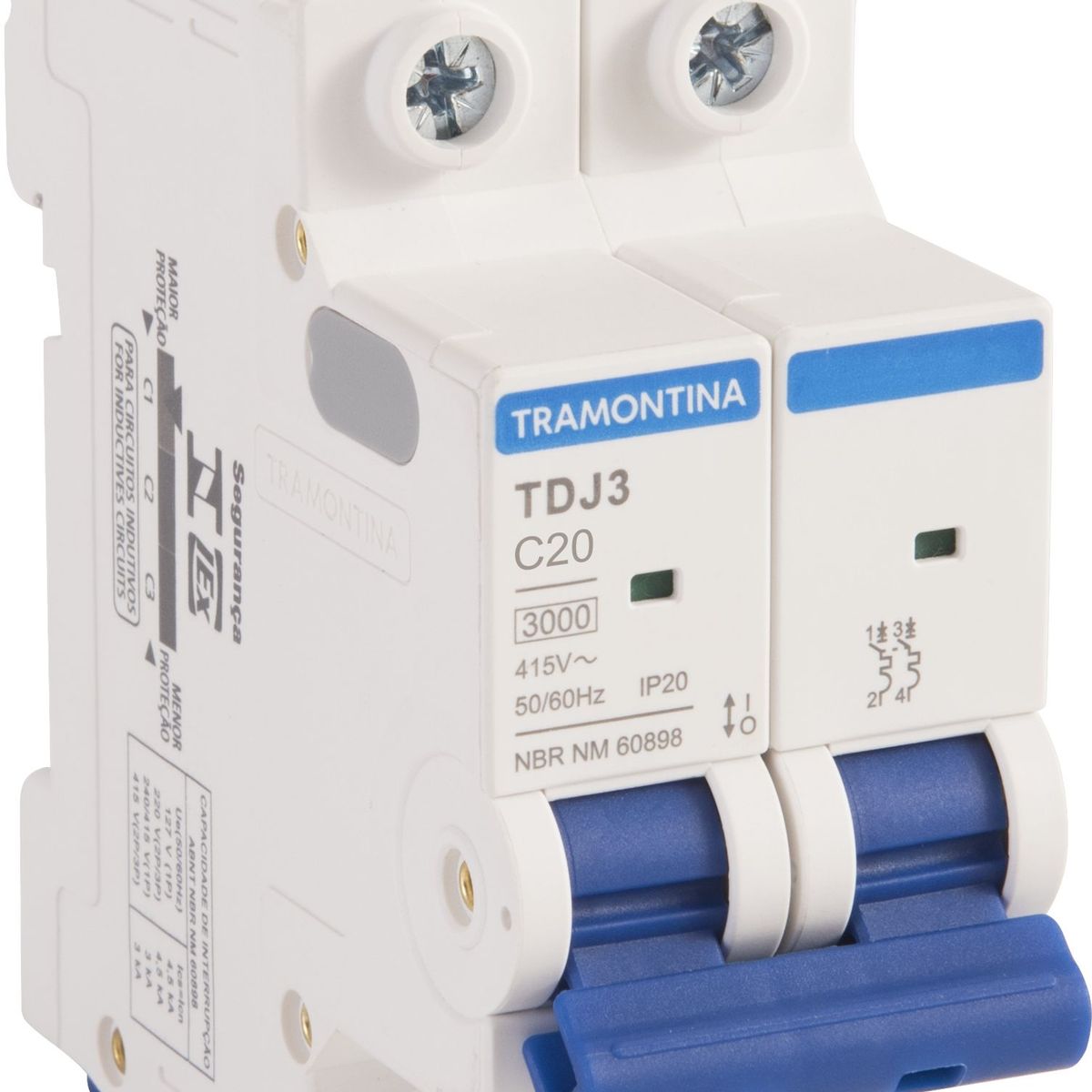 Mini Disjuntor TDJ3-2C20 2P 20A 3KA Tramontina, marca Tramontina - Foto 2