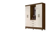 Guarda Roupa Capri Espelho Castanho Wood/Baunilha 204x165x47 em MDP Moval Móveis