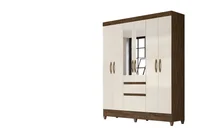 Guarda Roupa New Cuba Espelho Castanho Wood/Baunilha 204x162x47 em MDP Moval Móveis