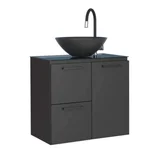 Gabinete de Banheiro em Aço Osiris Preto com Tampo de Vidro 35,6x56,7x54cm Cozimax
