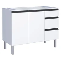 Gabinete em Aço Gaia 1155mm Branco Pia 120 Puxador Preto 57x115,5x73cm Cozimax
