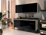 Gabinete para Pia em MDF e Madeira Natural Corrediças Telescópicas Puxadores  Rose Gold Bonatto